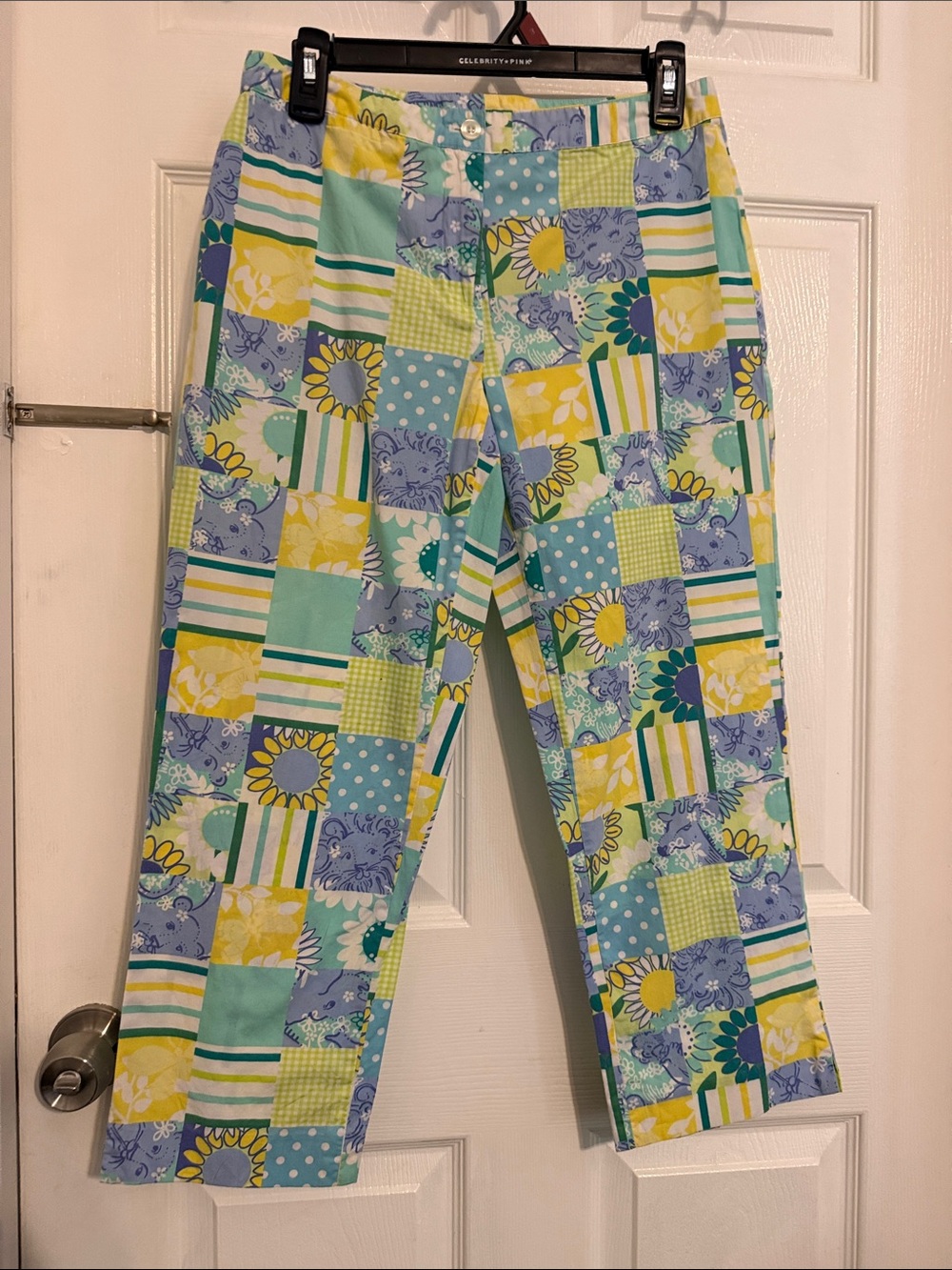 Vintage Lilly Pulitzer Patchwork Floral  Pants - Blue, Yellow & Green size 4
